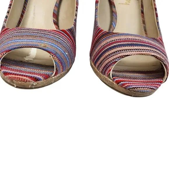 Sam & Libby Pumps Sz 9 Peeptoe Striped Colorful Pump Heels - Picture 3 of 12
